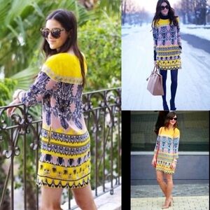 J Crew Jules Shift Dress Scroll Print Yellow Blogger Favorite Size 6